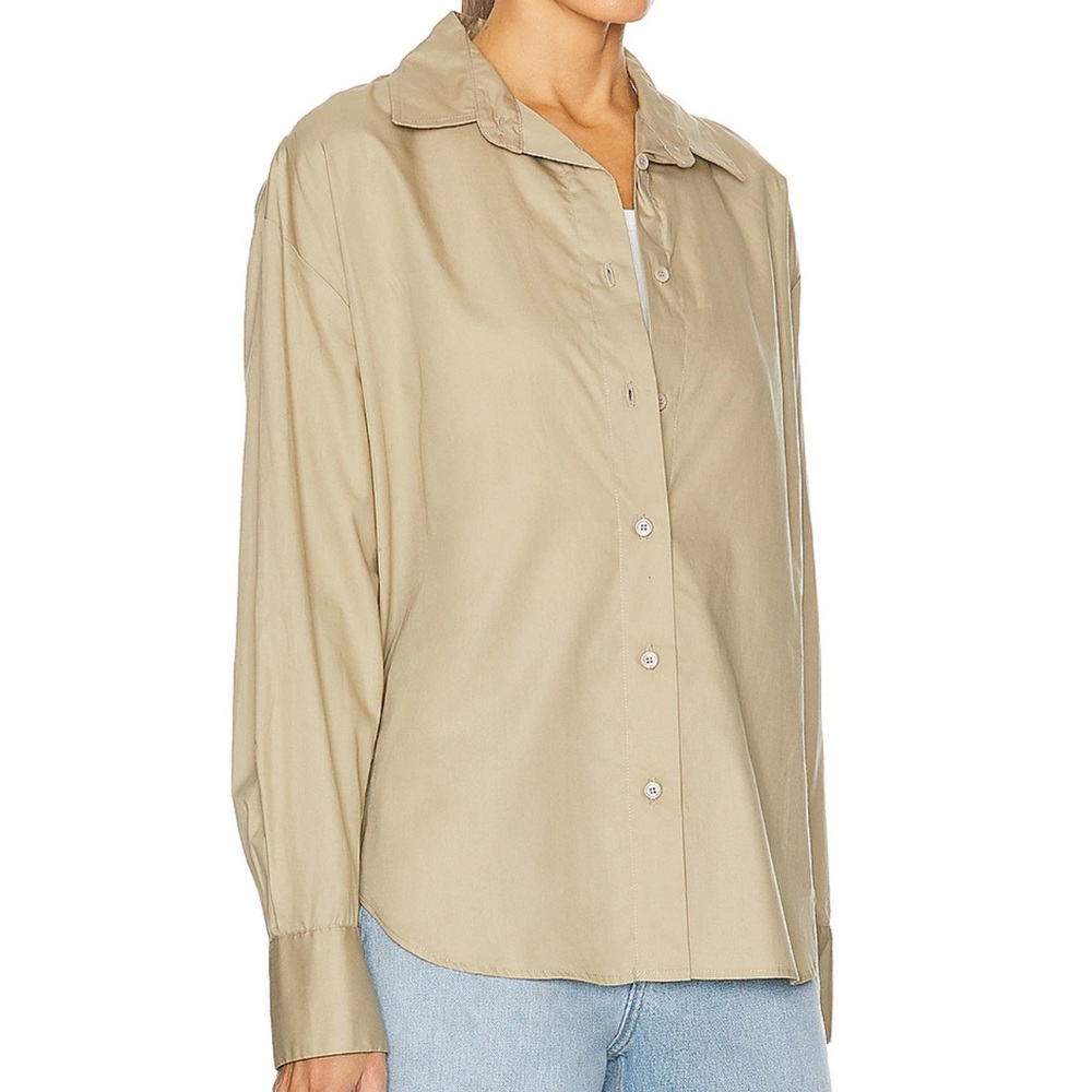 Enza Costa poplin long sleeve button up shirt in tan - Picture 3 of 9